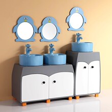 卡通儿童企鹅洗脸洗手盆落地幼儿园卫生间洗漱台套装卫浴室柜组合
