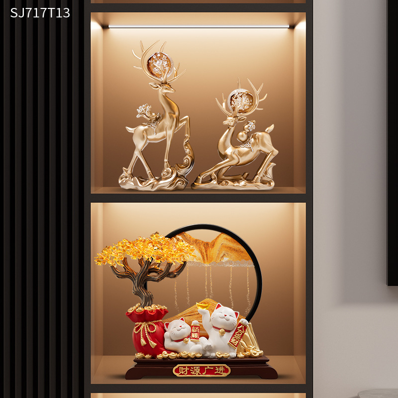 新しい家のリビングルームの装飾品、金のなる木、流砂絵画、猫の引っ越し、新築祝い、開店祝いのギフト|undefined