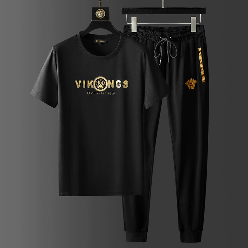 Лето 2024, тонкий костюм с коротким рукавом, мужская мода, тренд тяжелой промышленности, горячий бриллиант, самая подходит для повседневного спорта, модный комплект из двух предметов