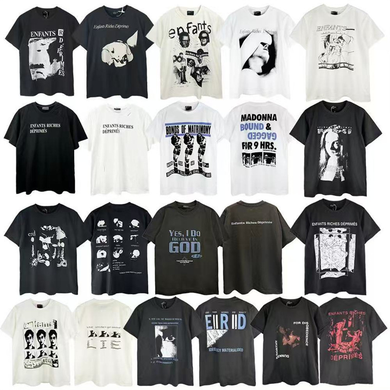 New Style Melancholic Rich Kid Erd Sketch Graffiti Cross-Border High Street Fashion Brand Loose Casual Unisex Short-Sleeve T-Shirt Trendy