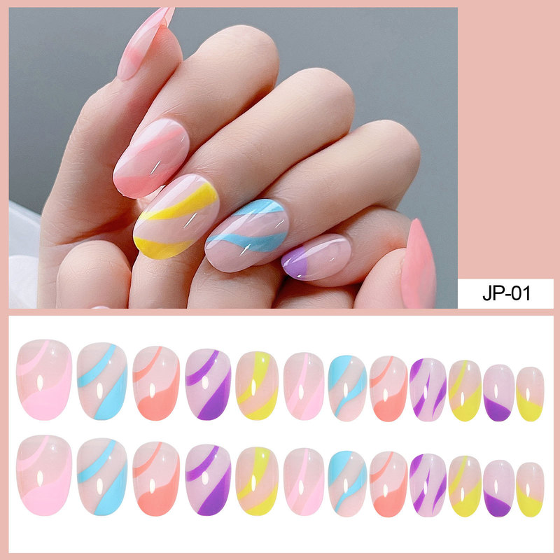 Wear a multicolor mix and match gradient yellow love texture removable finished wholesale 24 pieces of fake nail patch