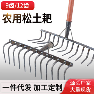 Agricultural Rake for Loosening Soil, Turning over Soil, and Raking Grass; Gardening Rake with 9 Teeth; Agricultural Tool for Loosening Soil; 12-Tooth Rake