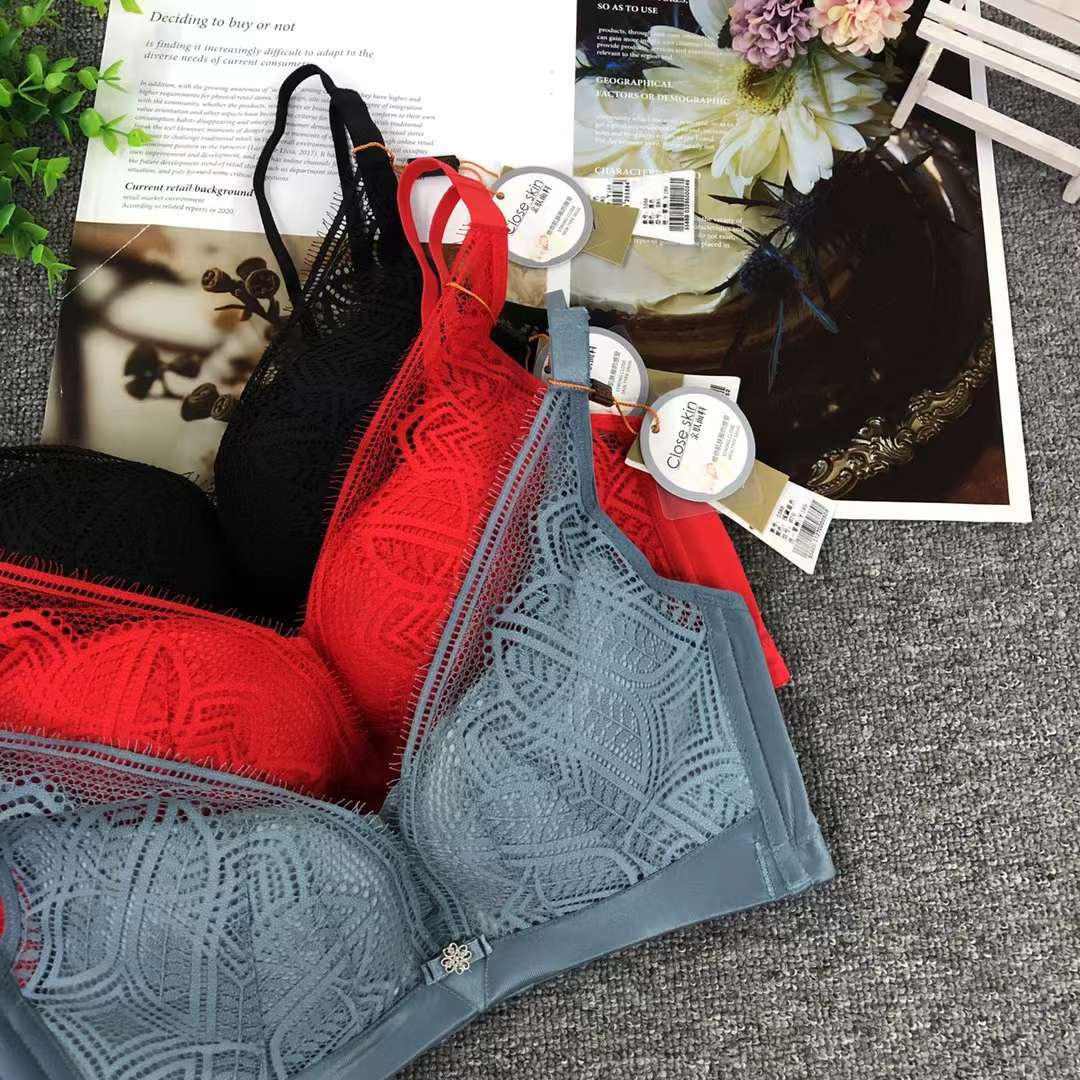 Nuevo sujetador inalámbrico moda Jacquard de encaje transpirable cómodo clásico cuatro breasted ropa interior para las mujeres al por mayor