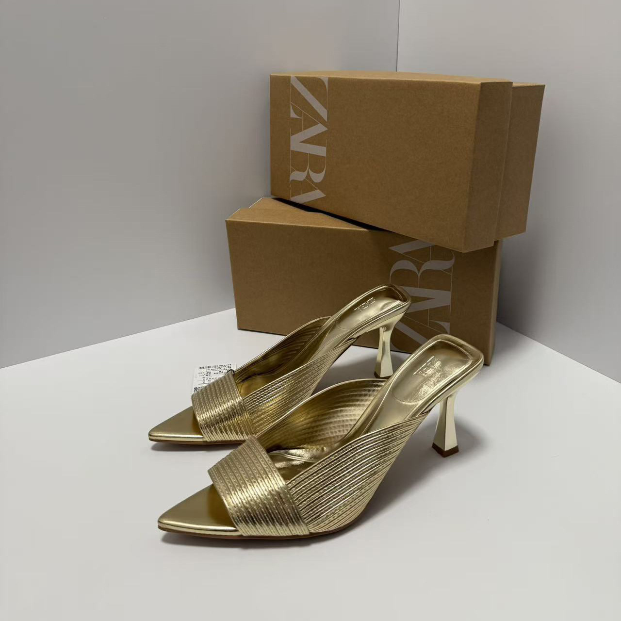 Za2025 Spring New High-Heeled Shoes Gold Fish Mouth Back Leakage Classic Fashion Outer Wear Women's Shoes