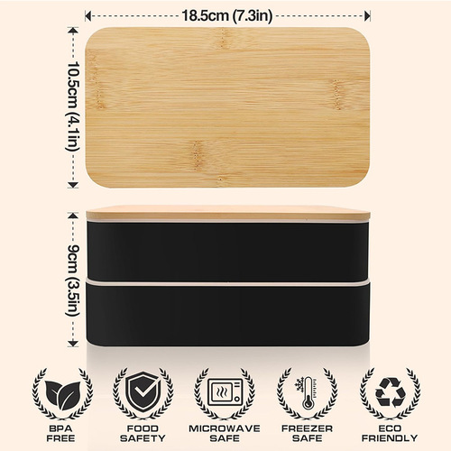 Small Wheat Straw Dual-Layer Bamboo Cover Rice Bowl Plastic Sushi Bento Box Lunch Box Office Workers Can Be Put In Microwave