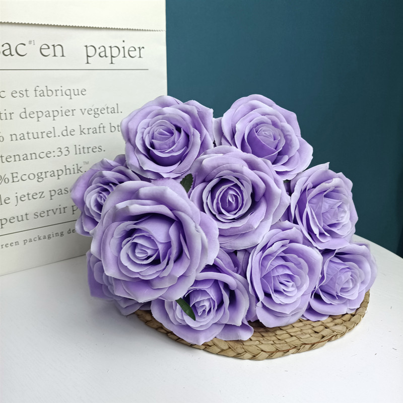 Artificial de 24 colores de la boda carretera flor 10 rosas artificial Flor de seda boda fondo rosa Decoración