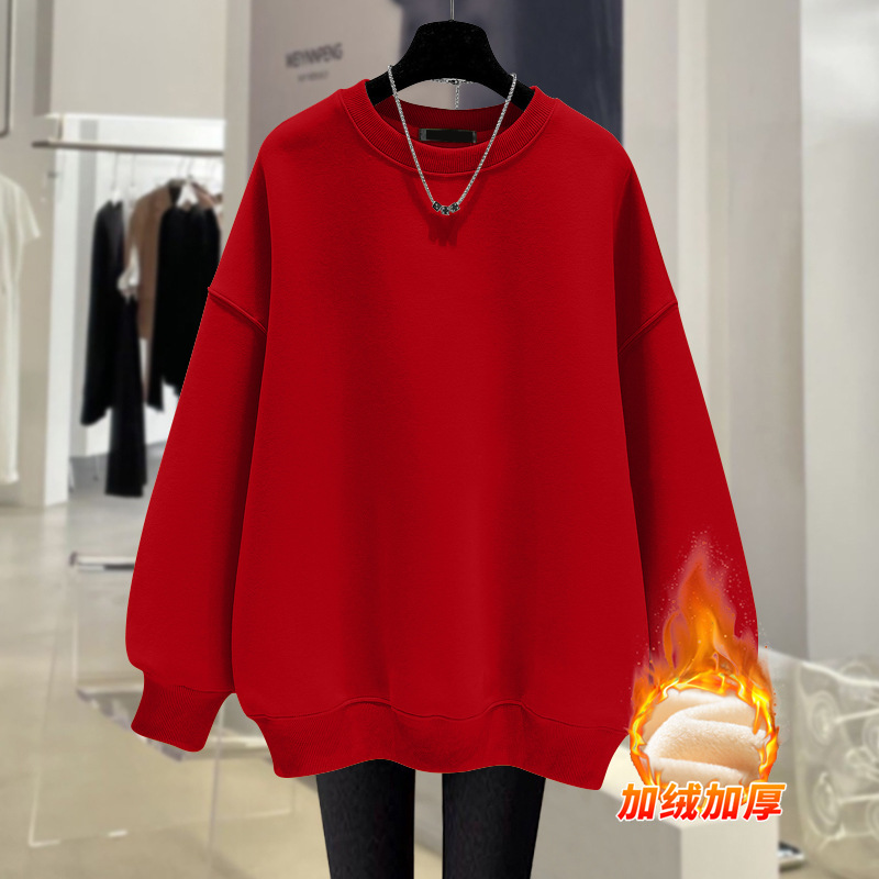 丸首にベルベットをつけて長袖のセーターを厚くした2023秋冬の新型韓国版の新しい内外にtシャツの女性の潮をかける