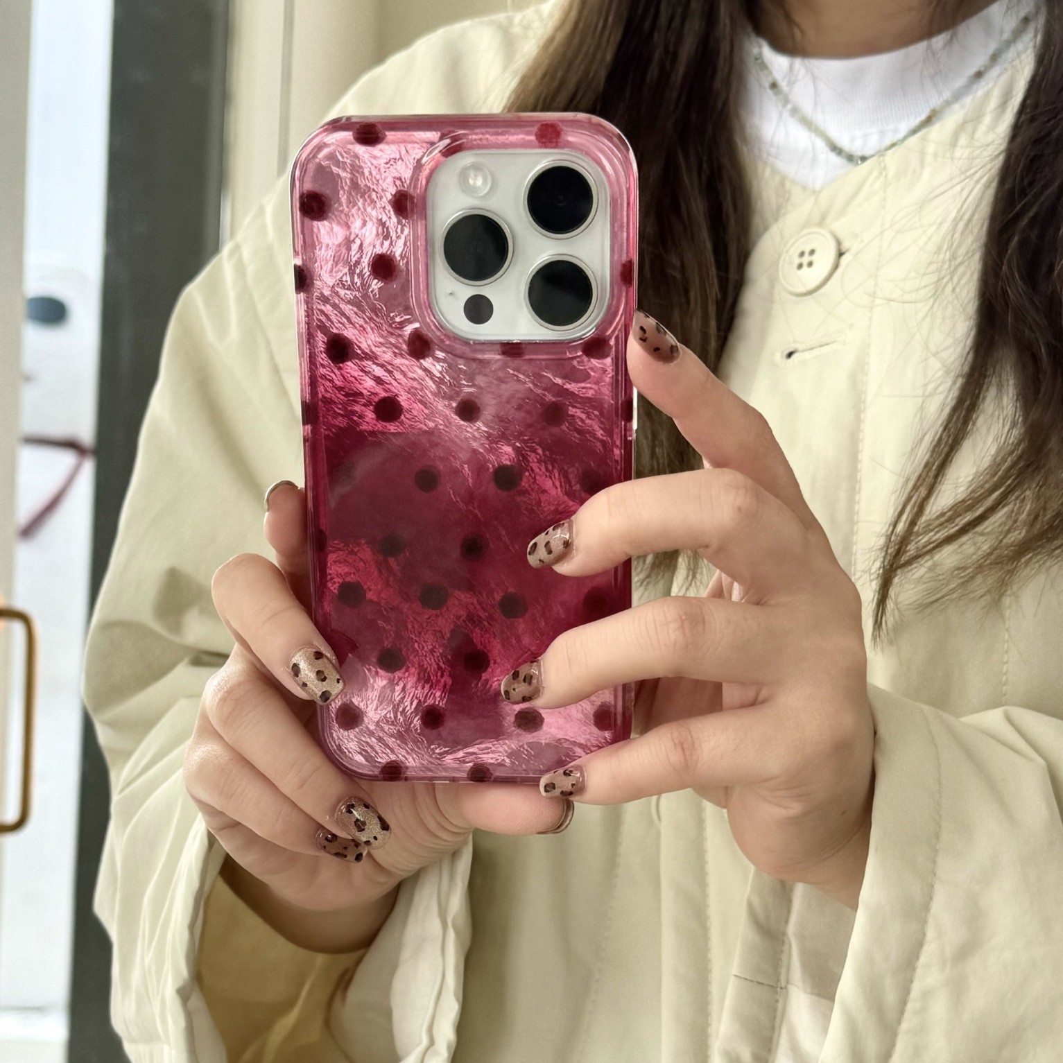 El polvo de frambuesa de nicho se mancha con punto de onda para iPhone 14/15ProMax funda para teléfono móvil 13 Apple 16PM hembra