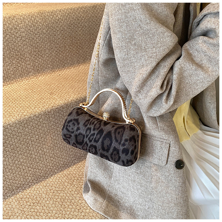 European and American style leopard print chain small square bag for women, 2024 new Korean style fashionable single-shoulder bag, flared crossbody dinner bag undefined