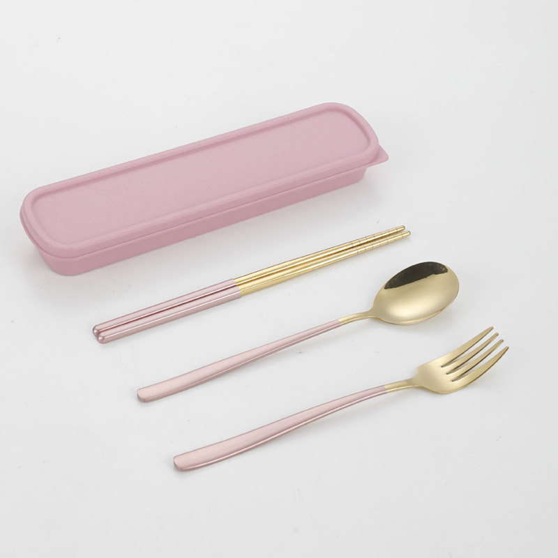 304 vajilla de acero inoxidable cuchara coreana tenedor palillos estudiante portátil conjunto de tres piezas traje creativo regalo puede ser logotipo personalizado