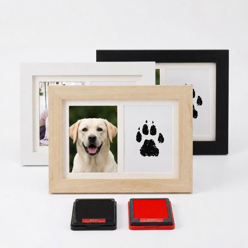 Cross-Border Wholesale Pet Memorial Photo Frame with Paw Print and No-Wash Ink Pad, 7inch 10inch Double-Frame Baby Full-Month Display Frame