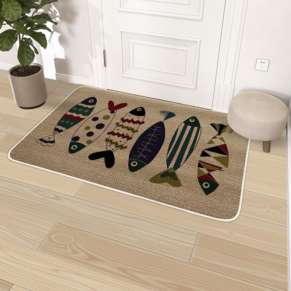 cartoon cross-border linen carpet floor mat door mat kitchen anti-slip rubber cushion bathroom door absorbent pads