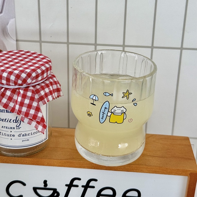 海岛ins风卡通情侣水杯子少女心早餐杯子牛奶杯冷萃咖啡杯玻璃杯|undefined