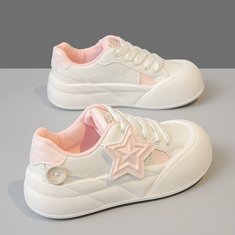 Нишевые оригинальные кроссовки женские 2024 новые весенние и осенние маленькие белые туфли на толстой подошве дикие повседневные хлебные туфли