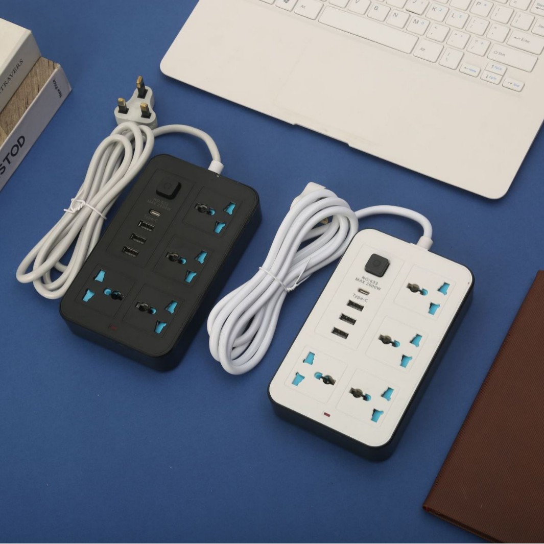 [智能外贸厂家跨境插板USB 3个+PD 1个带蓝色安全门插板中性盒子装]