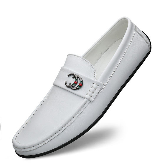 Autumn new first layer cowhide men's casual leather shoes soft bottom driving bean shoes trendy fashion net red live