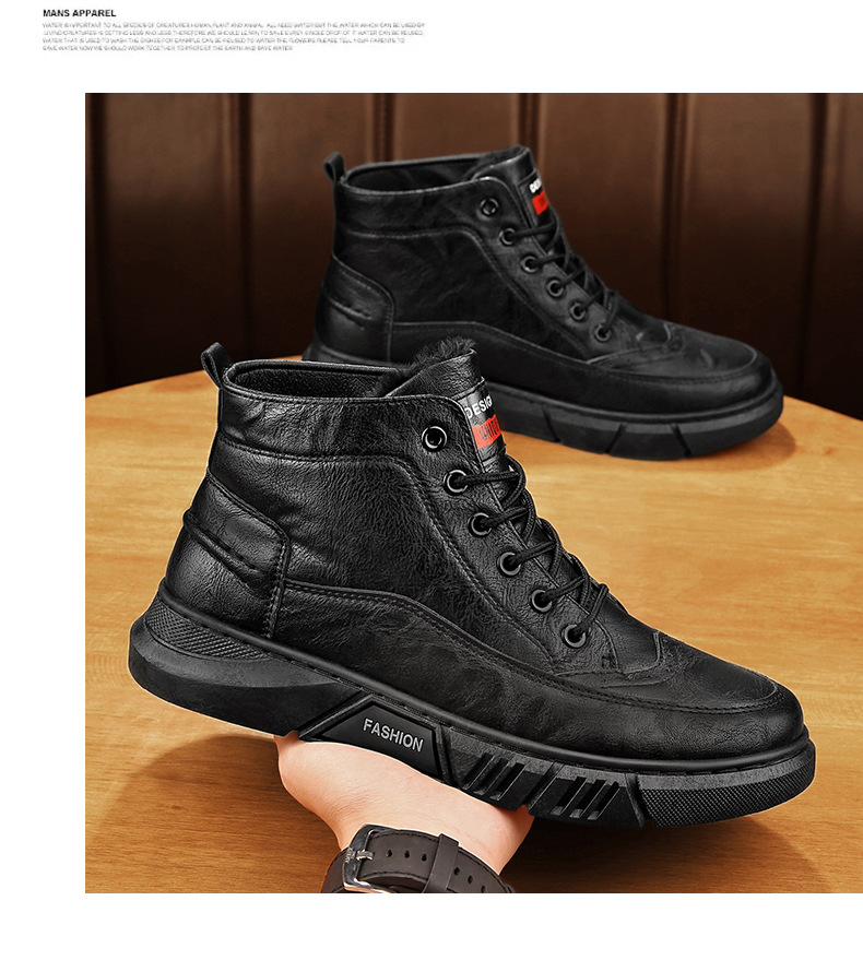 2024 new autumn and winter Martin boots, Block high top men's shoes with plush casual waterproof cotton shoes, anti slip_voghion.com