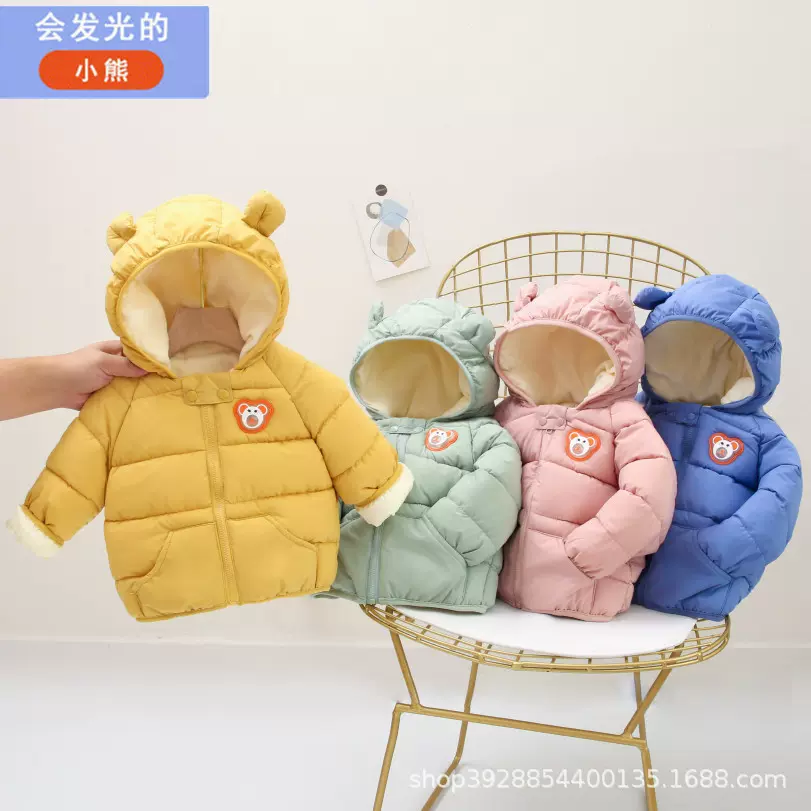 跨境货源2025新品儿童棉服加绒加厚羽绒棉服婴幼儿宝宝连帽男女童