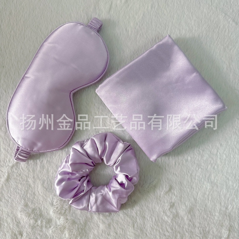 Set de tres piezas de máscara de ojos violeta + anillo de pelo + funda de almohada (paquete completo OPP)