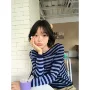 条纹修身针织海盐上衣