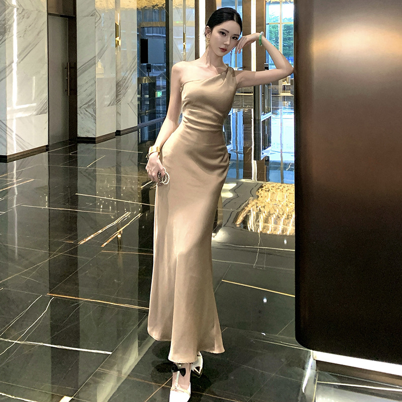 French Style Dress for Women 2025 Autumn Formal Dress Off-Shoulder Long Dress Sexy Backless Birthday Dress