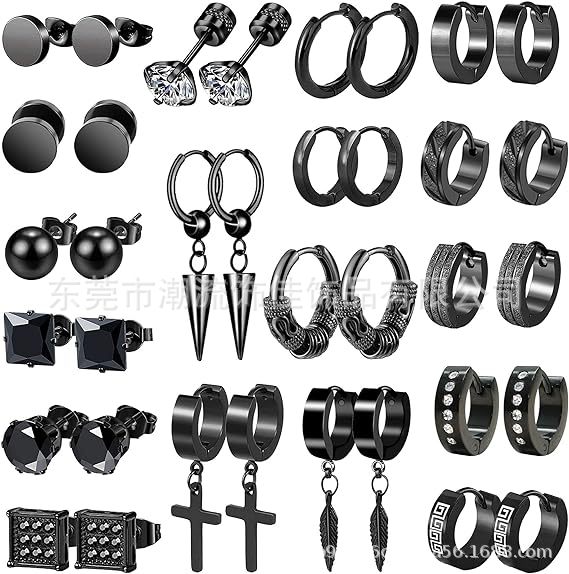 Black men's earrings stainless steel