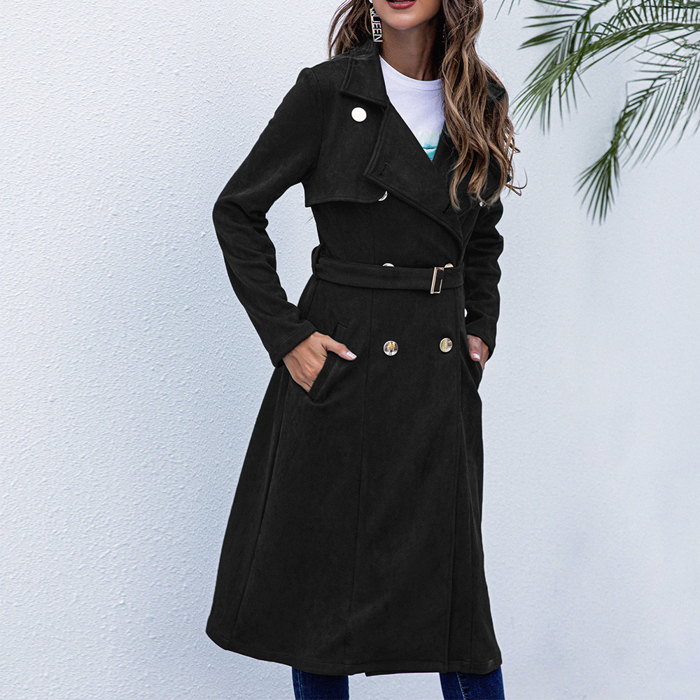 Elegant Women's Coat With Belt, Lightweight Straight Lapel Style_voghion.com