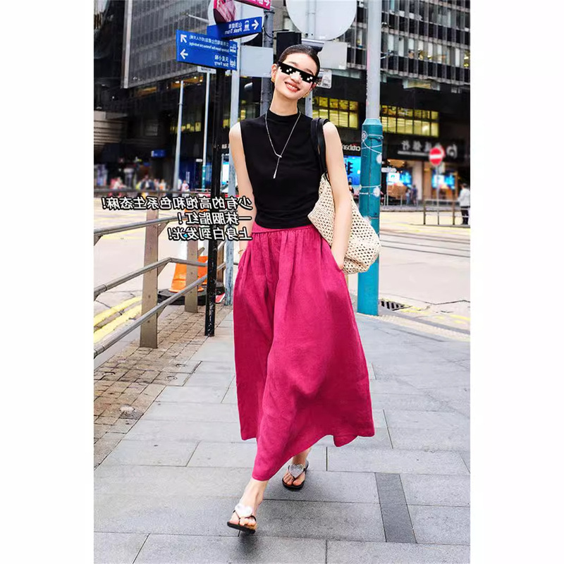 My Rouge Linen Skirt 9-Count Imported Fine Combed Linen | Elegant Retro_ Custom-Dyed A-Line Umbrella Skirt