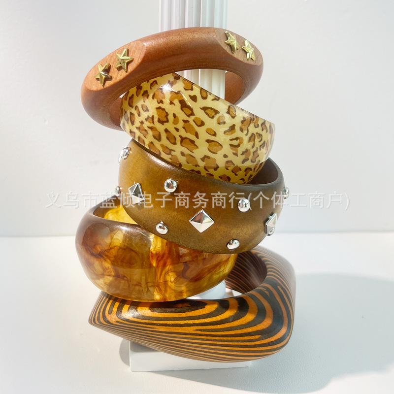 欧美跨境几何木质手镯时尚潮流通勤百搭夸张手环轻奢高级感手饰女|undefined