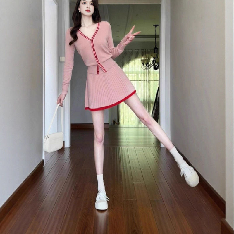 小香风时尚针织套装女2025秋冬新款小个子减龄开衫半身短裙两件套|undefined