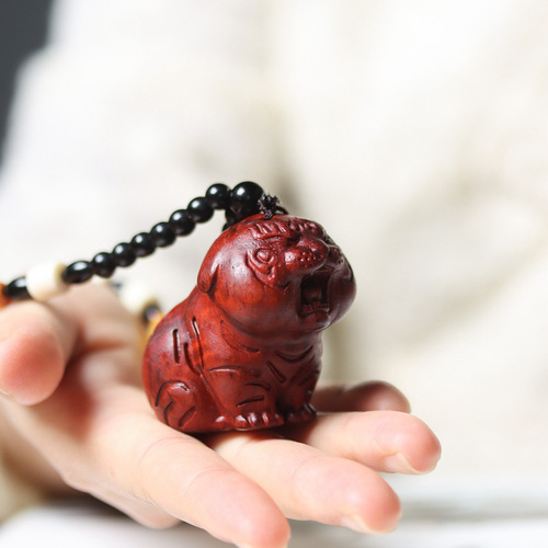 Small Zitan Wood Cute Tiger Pendant Phone Chain Zodiac Car Keychain Bag Charm Gift Ornament