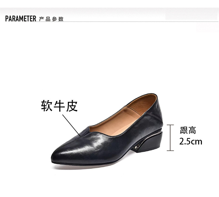 Giày lười nữ mũi nhọn da thật, gót vuông thấp, đế mềm, hai kiểu mang — Màu nâu chi tiết 9