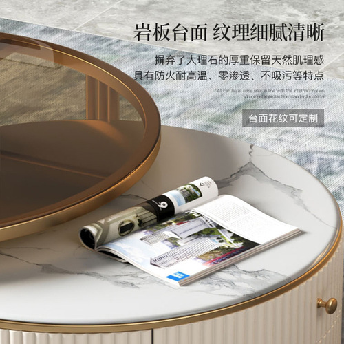 Light Luxury Coffee Table & TV Cabinet Combo: Stainless Steel, Solid Surface, Round Design for Living Room