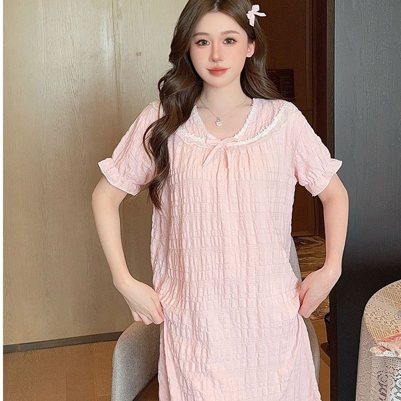 2025 verano princesa viento pijama de mangas cortas nubes de algodón encaje de color sólido vestidos para el hogar ropa