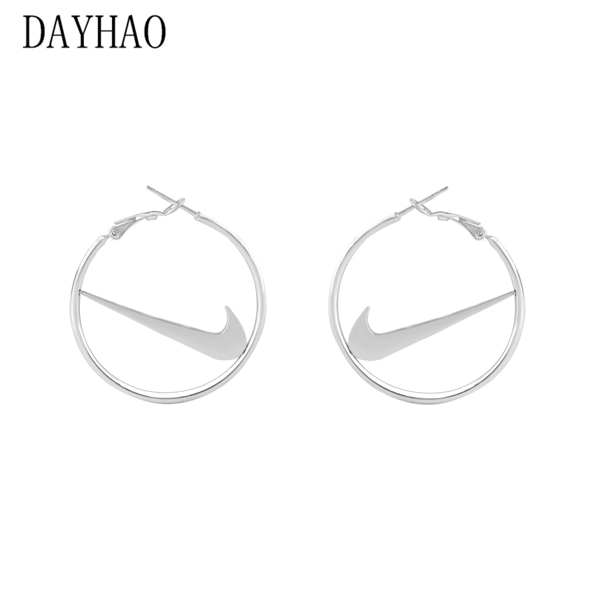 DAYHAO網紅勾勾钛鋼耳環個性潮流嘻哈風圓環創意不鏽鋼耳飾耳圈