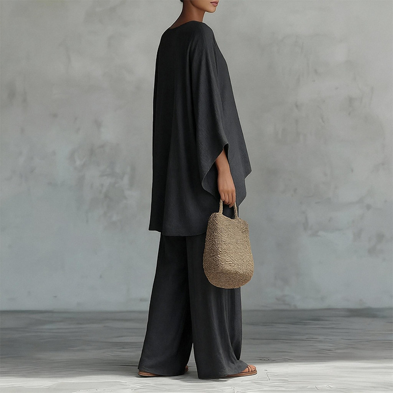 2026 Spring And Summer New Women's Clothing, Fashionable And Elegant Commuting Solid Color Round Neck Casual Suit_ecoleips.com