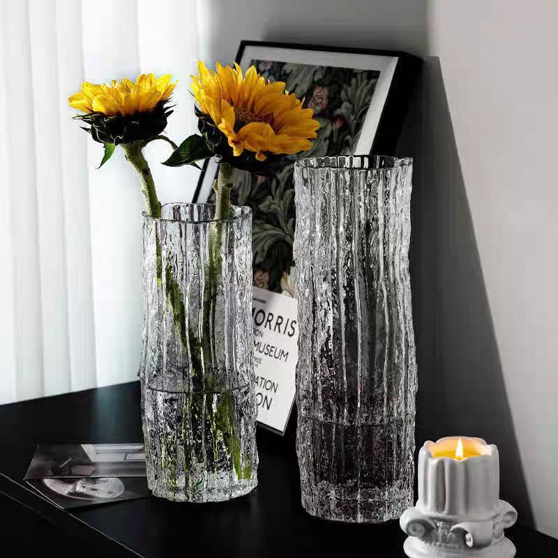 Light Luxury and High-End Vase Decoration Living Room Water-Cultured Glass Transparent Flower Arrangement Rose Lily Flowers Special for Large Diameter