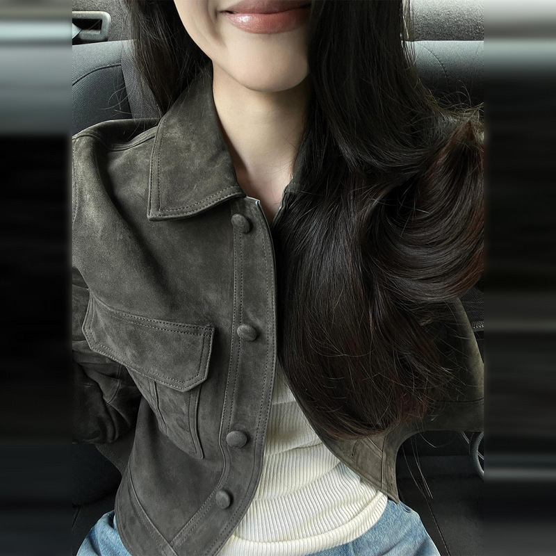 美式复古咖色短款麂皮外套女2025秋季新款高级感休闲百搭夹克上衣|undefined