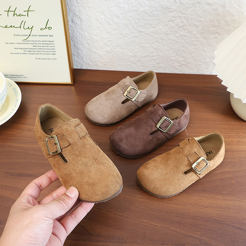 Children's Birkenstock Shoes 2025 Autum New Girls' Fashion Korean Style Versatile Leather Shoes Boys' Casual Retro Beanie Shoes