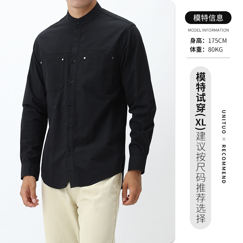 Camisas de algodón de primavera y otoño Waffle Henry cuello camiseta de manga larga camiseta de hombre chaqueta casual hombre
