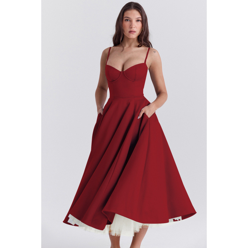 Women's Double Layer French Mesh Swing Dress Princess Design With Suspender High-End Summer Fashion_voghion.com