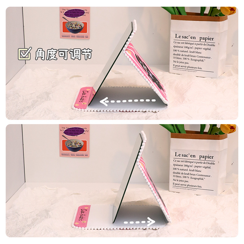 Espejo de maquillaje plegable de escritorio, dormitorio de escritorio, mesa de maquillaje de dormitorio, camarera, pequeño espejo encantador con usted