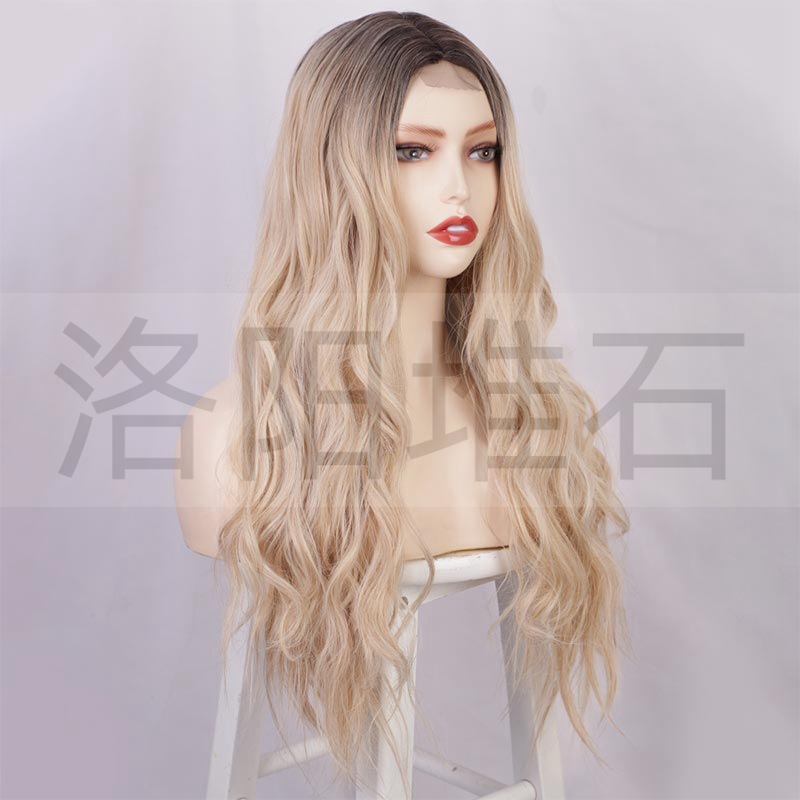 Wig European And American Ladies Wig Front Lace Small Lace Chemical Fiber Long Curly Hair Big Wave Wigs Wig Head Cover display picture 3