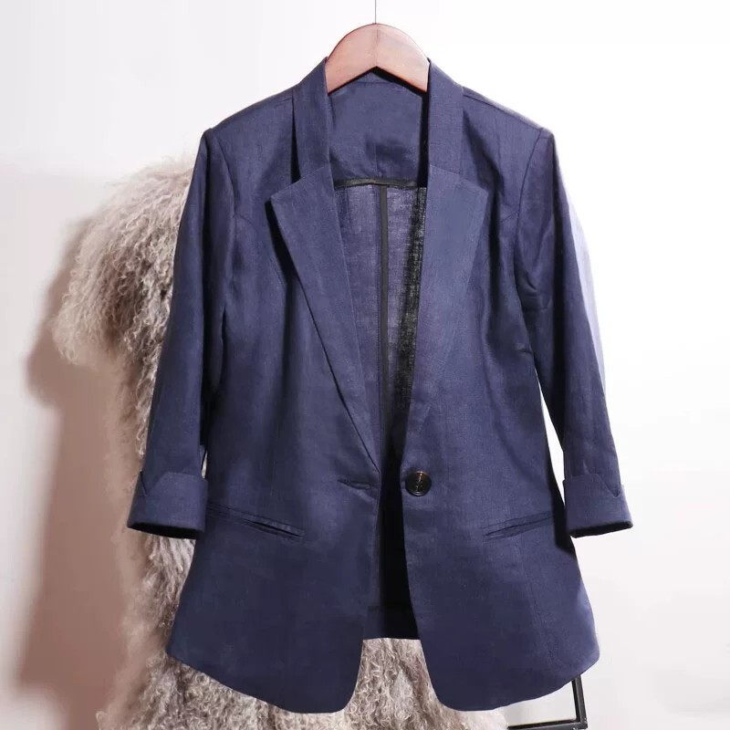 Plus-size cotton-linen blazer for women, slim-fit and slimming, lightweight jacket for plus-size ladies