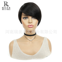 Human Hair Wigs时尚短直发欧美假发女短发头套真人发假发一件代