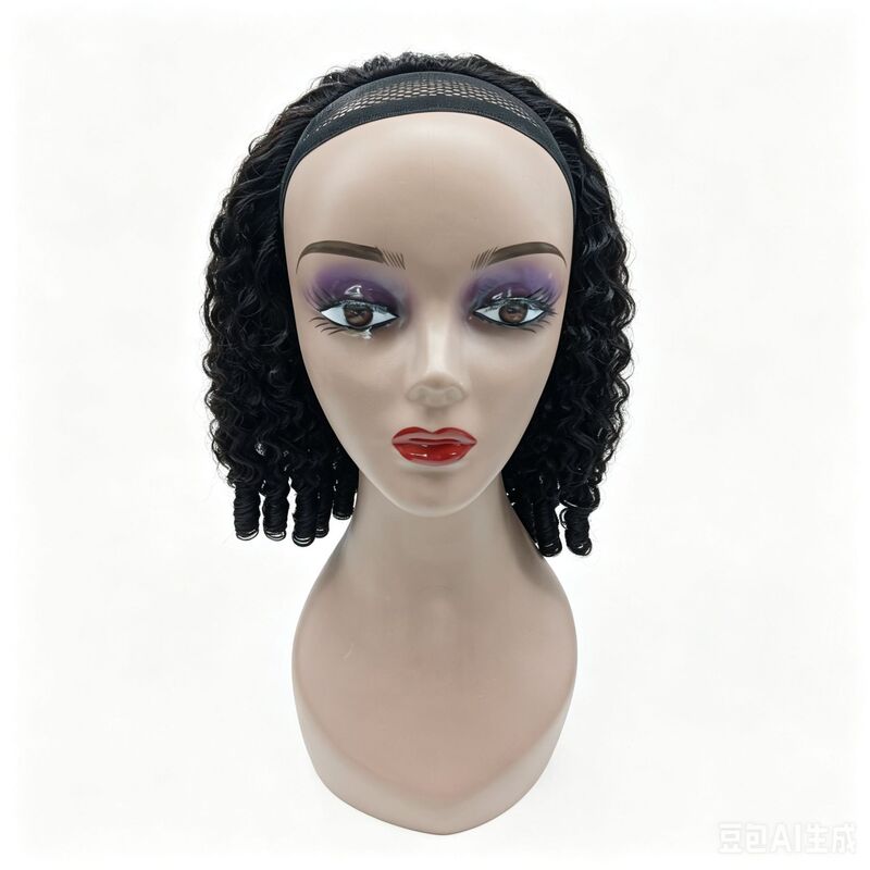 Cross-border export wigs for Europe, America, and Africa: women's short curly hair, machine-made half-head natural color flat curls 12inch made of 100% human hair Cross-border export wigs for Europe, America, and Africa: women's short curly hair, machine-made half-head natural color flat curls 12inch made of 100% human hair