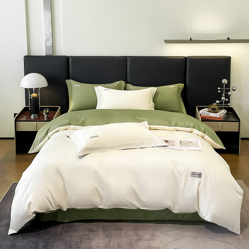 Juego de cuatro piezas de algodón de fibra larga, modelo nuevo 2024, 60 unidades, funda nórdica totalmente de algodón, estilo de sábana bajera individual, estilo de lujo ligero.