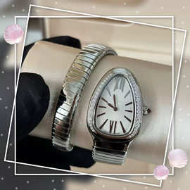 BV厂三圈蛇表鎏光蛇影腕表时尚石英女款手表经典蛇形表头光环女表