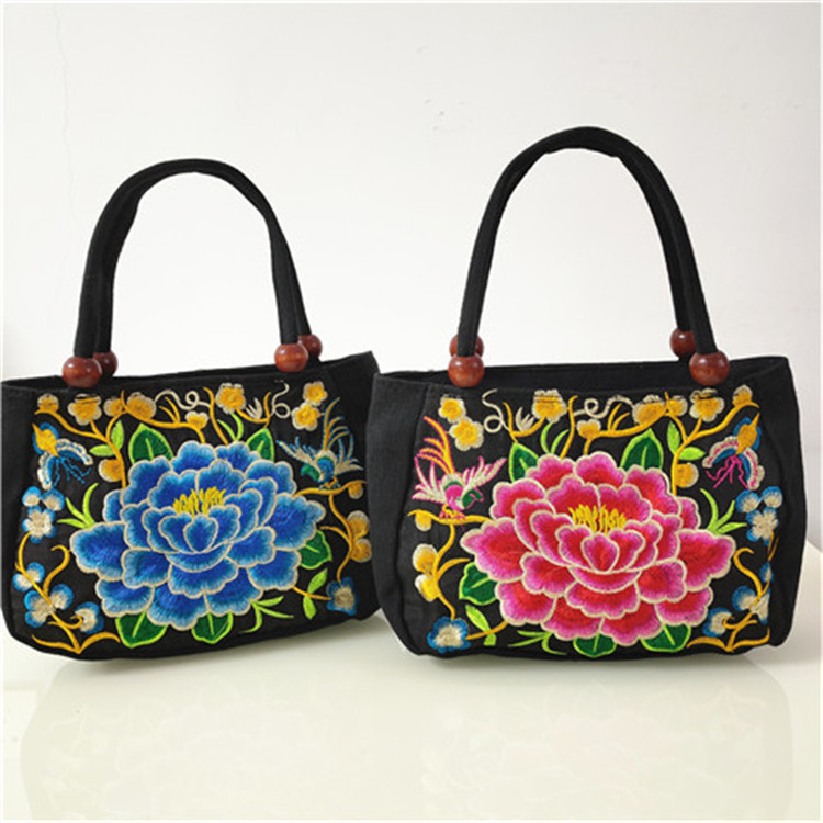 Suministro directo de fábrica bolso de estilo étnico de doble cara bordado lienzo pequeño bolso de mujer casual moda Retro