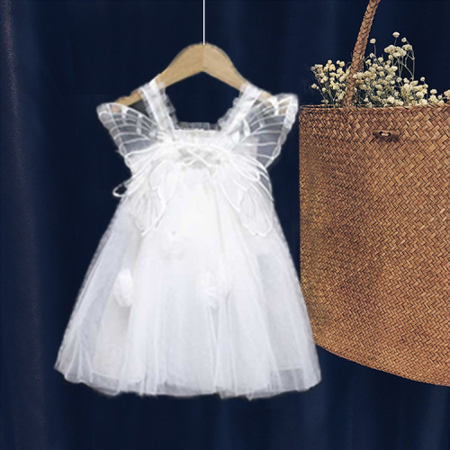 Girls summer dress children's clothing mesh children's princess dress fairy dress birthday dress wings puff skirt